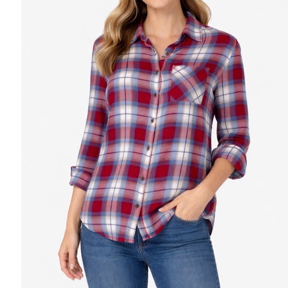 Faded Glory plaid women's red & blue button up SZ 4-6